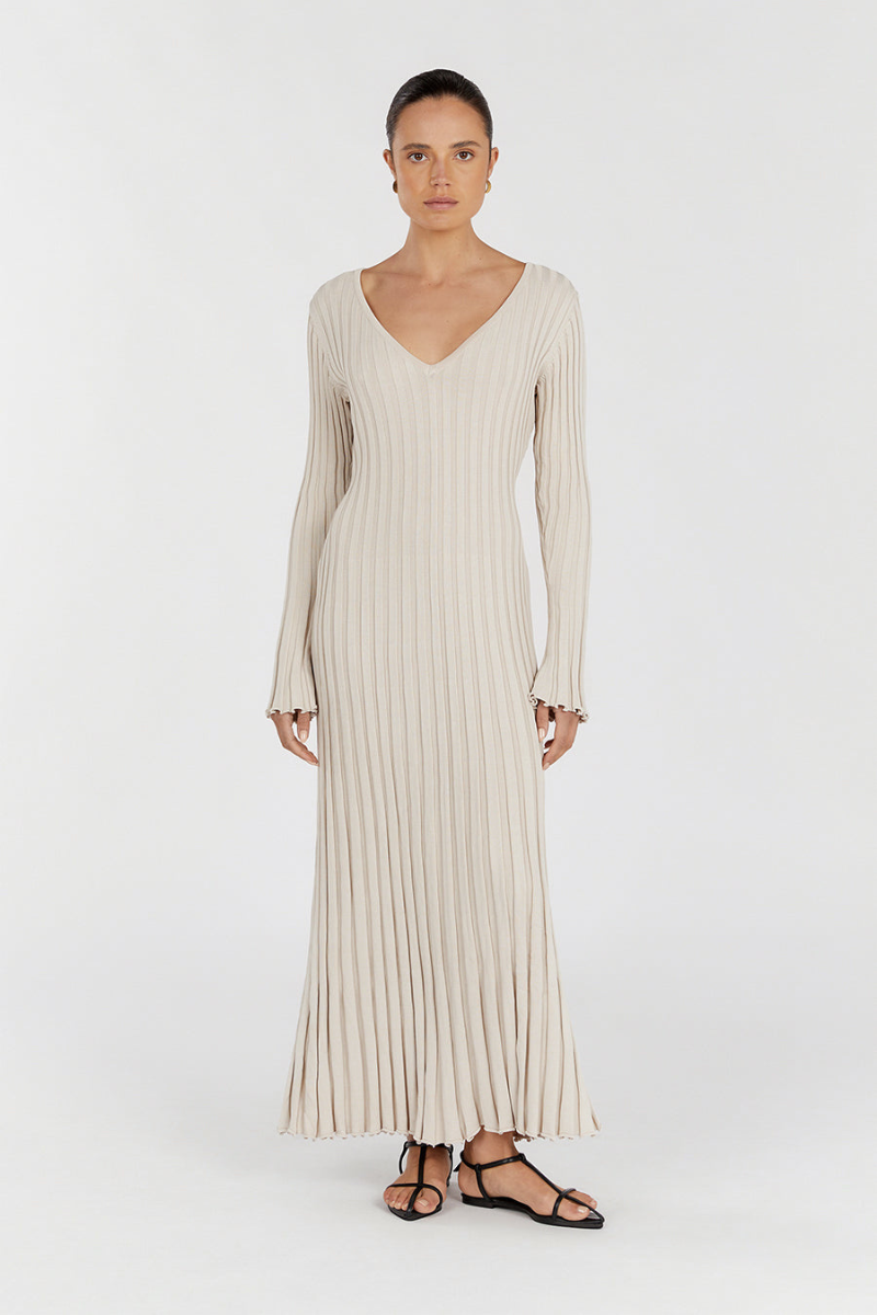 Ashby - V-Neck Sleeved Knit Midi Dress