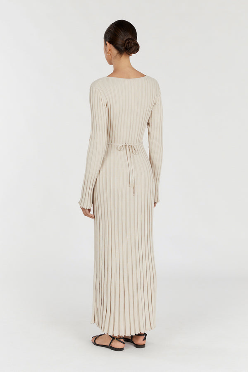 Ashby - V-Neck Sleeved Knit Midi Dress